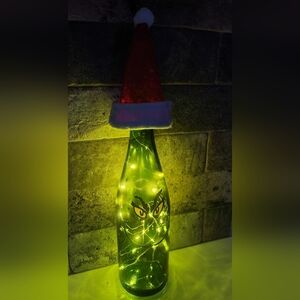 Festive Grinch Light-Up Bottle with Santa Hat